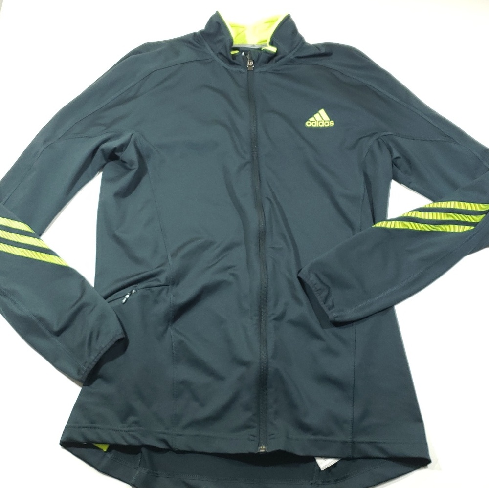 Adidas womens green black long sleeve zip jacket m